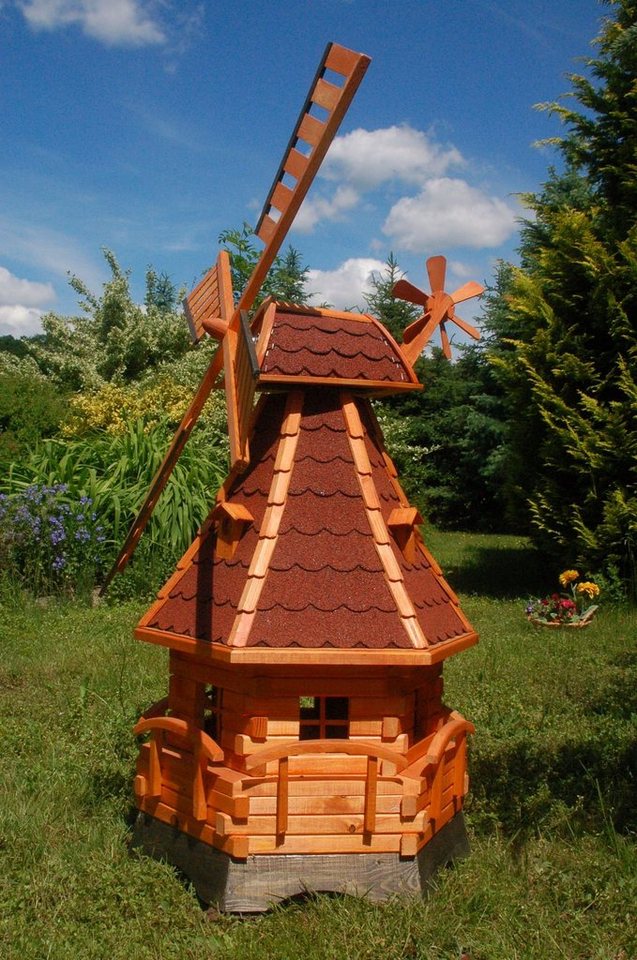 DSH DEKO SHOP HANNUSCH Gartenfigur Windmühle mit Gauben und Solar-Beleuchtung – Höhe 1,4 Meter von DSH DEKO SHOP HANNUSCH