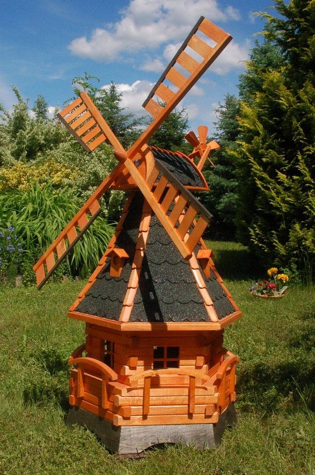 DSH DEKO SHOP HANNUSCH Gartenfigur Windmühle mit Gauben und Solar-Beleuchtung – Höhe 1,4 Meter von DSH DEKO SHOP HANNUSCH