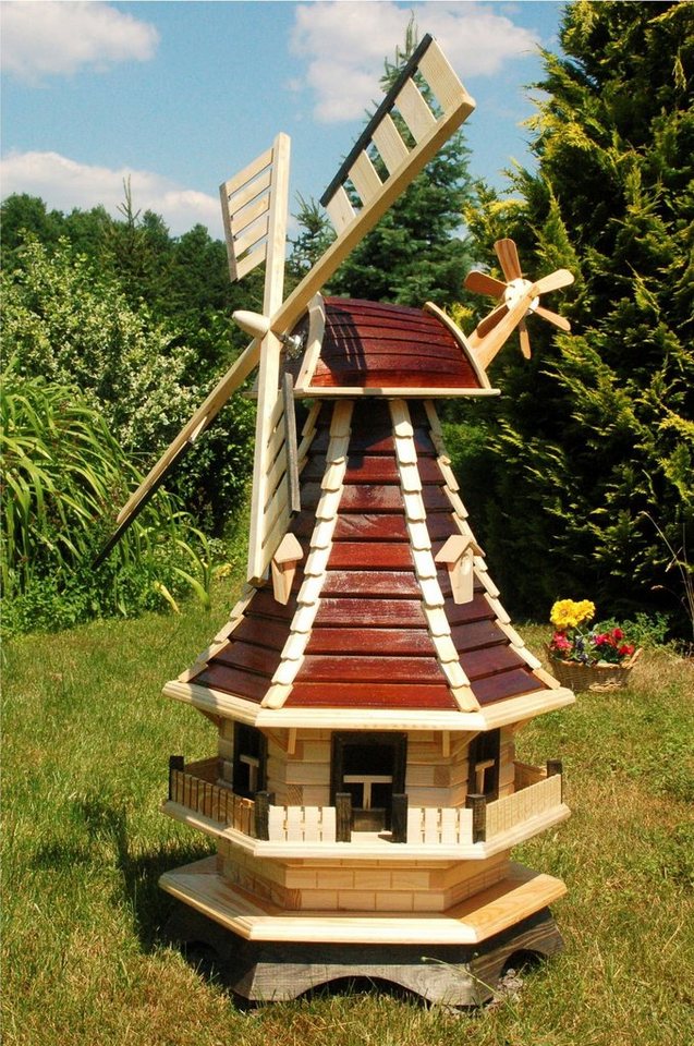 DSH DEKO SHOP HANNUSCH Gartenfigur Windmühle mit braunem Lamellendach – Höhe 1,3 m von DSH DEKO SHOP HANNUSCH