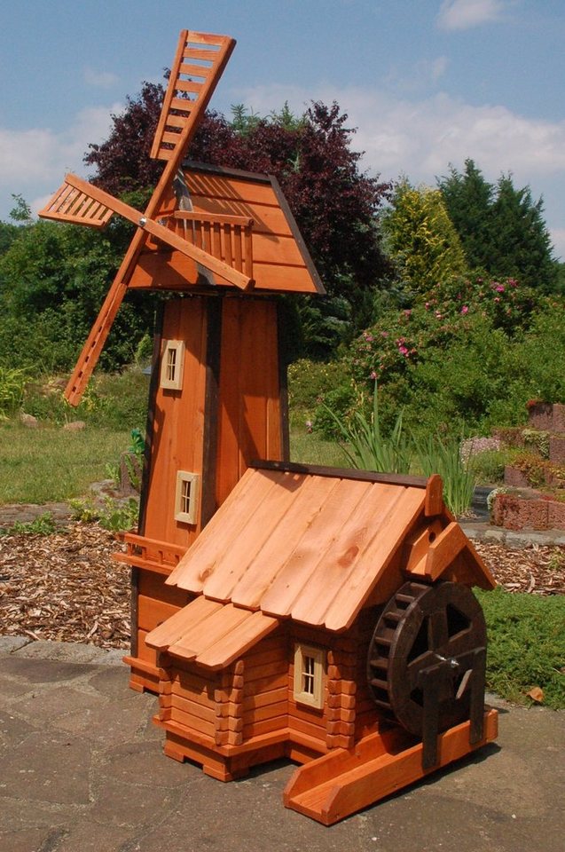 DSH DEKO SHOP HANNUSCH Gartenfigur Windmühle mit integrierter Wassermühle, kombinierte Wind- und Wassermühle von DSH DEKO SHOP HANNUSCH
