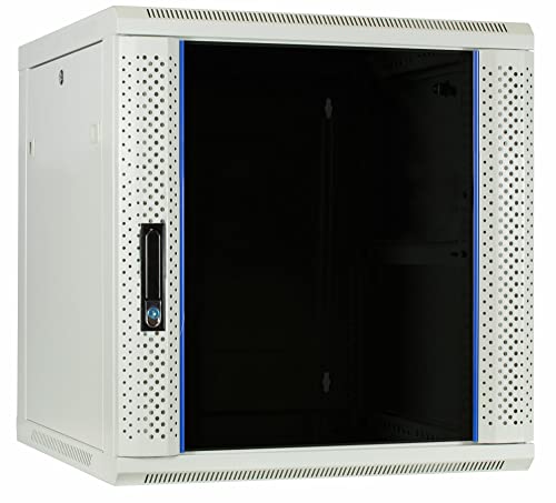 DSIT 12HE Netzwerkschrank (Serverschrank) 19 Zoll Wandmontage mit Glastür - Weiß/Grauweiß (BxTxH) 600 x 600 x 635mm - Abschließbar - Traglast 60 kg - Robuste Konstruktion von DSIT