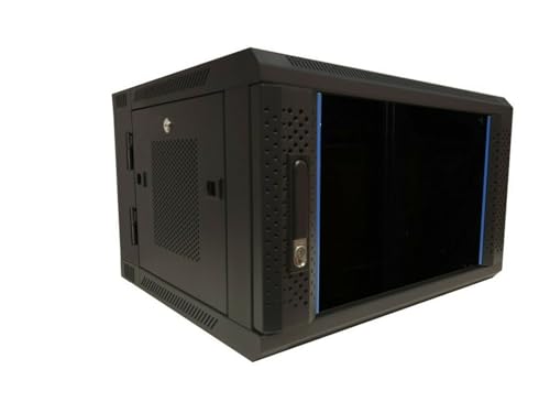 DSIT 6HE Netzwerkschrank - schwenkbarer Wandschrank mit Glastür und perforierten Seitenwänden 600x600x368mm - Schwarz - Traglast 60 kg von DSIT
