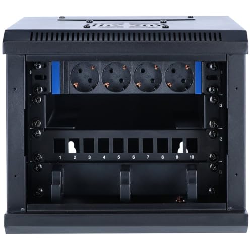 DSIT 10 Zoll Set: 4HE Netzwerkschrank zur Wandmontage – Rackschienen – Steckdosenleiste – Kabelführungsleiste – UTP Keystone Patchpanel von DSIT