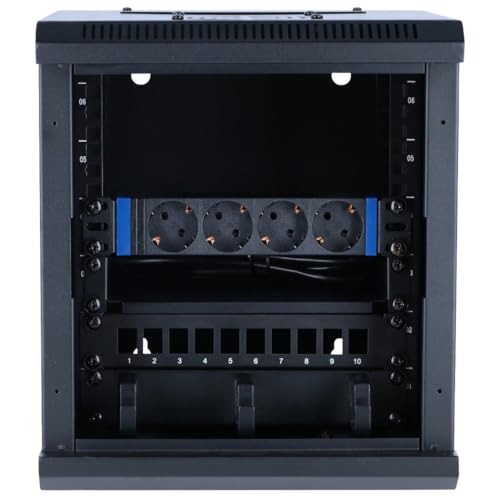 DSIT 10 Zoll Set: 6HE Netzwerkschrank zur Wandmontage – Fachboden – Steckdosenleiste – Kabelführungsleiste – UTP Keystone Patchpanel von DSIT