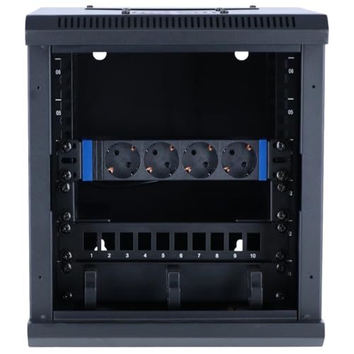 DSIT 10 Zoll Set: 6HE Netzwerkschrank zur Wandmontage – Trägerplatten – Steckdosenleiste – Kabelführungsleiste – UTP Keystone Patchpanel von DSIT