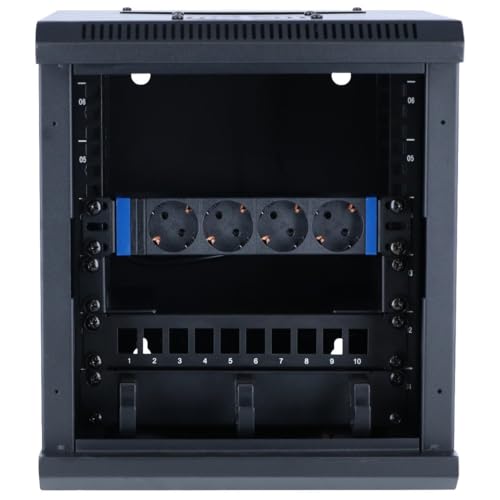 DSIT 10 Zoll Set: 6HE Netzwerkschrank zur Wandmontage – Rackschienen – Steckdosenleiste – Kabelführungsleiste – UTP Keystone Patchpanel von DSIT