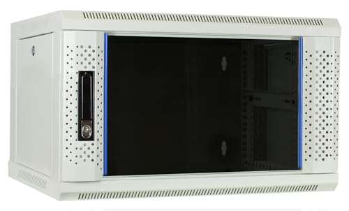 DSIT 19 Zoll Set: Weißer 6HE Netzwerkschrank zur Wandmontage – Fachboden – Steckdosenleiste SPD 8-Fach – Kabelbügel – Cat6 UTP-Patchpanel von DSIT