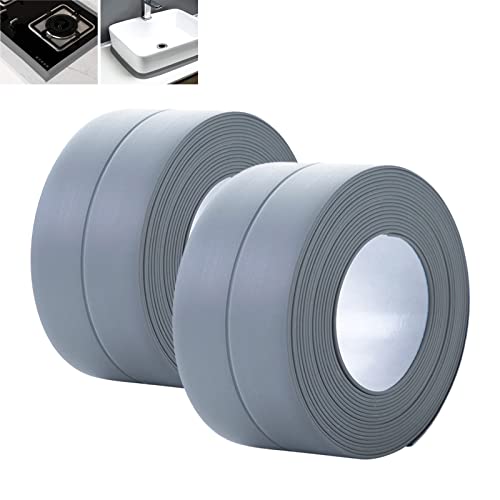 DSITNDAM 2 Pcs Dichtungsband，Wannendichtband，Dichtungsband Selbstklebend,Silikon Wasserdicht,Schimmel Verhindern，Einfach zu Säubern，Kann Frei Geschnitten werden，Für Duschen, Ecken, Küchenspülen（Grau） von DSITNDAM