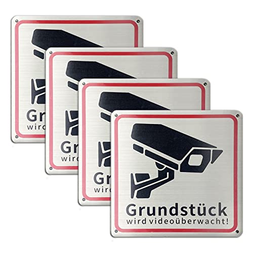 4 Pcs Achtung Videoüberwachung Schild, Videoüberwachung Warnschild, Hinweisschild für Kameraüberwachung，Perforiertes Videoüberwachungsschild aus Aluminium (15 x 15 cm) von DSITNDAM