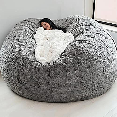 DSJFIO Sitzsack-StuhlbezugGroßer Sitzsack, langlebiges Innenfutter, riesige, schaumgefüllte Möbel, bequemer Sitzsack,Hellgrau,7FT 180X90cm von DSJFIO