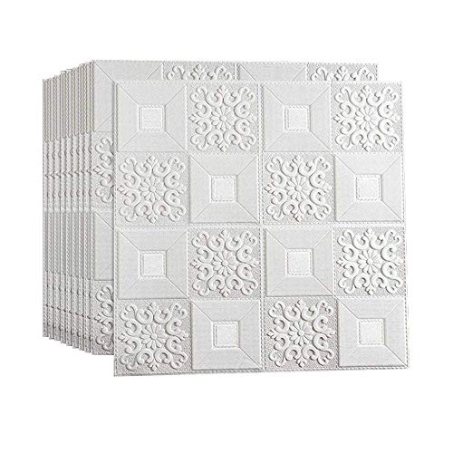 DSJMUY Wandaufkleber 70x70 cm 3D weiß Ziegel tapete, 3D wandpaneele Tapete Backstein Wandaufkleber Selbstklebende wasserdichte Wandplatte (30 STÜCKE) von DSJMUY