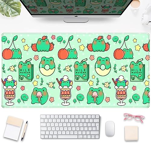 Kawaii Cartoon Frosch Schreibtischunterlage Grün Anime Schreibtischunterlage Niedlich Großes Gaming Mauspad Full Desktop Mousepad Tastatur Mauspad für Laptop Computer Schreibtisch Zubehör Matten für von DSKGSJH