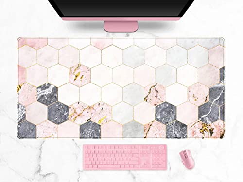 Marmor-Mauspad, erweiterter Schreibtischschutz, großes Gaming-Mauspad mit genähten Kanten, XXL, Tastaturmatte mit rutschfester Gummiunterseite für Büro, Heimarbeit Marmor-Mauspad, erweiterter Schreibtischschutz, großes Gaming-Mauspad mit genähten Kanten, XXL, Tastaturmatte mit rutschfester Gummiunterseite für Büro, Heimarbeit von DSKGSJH