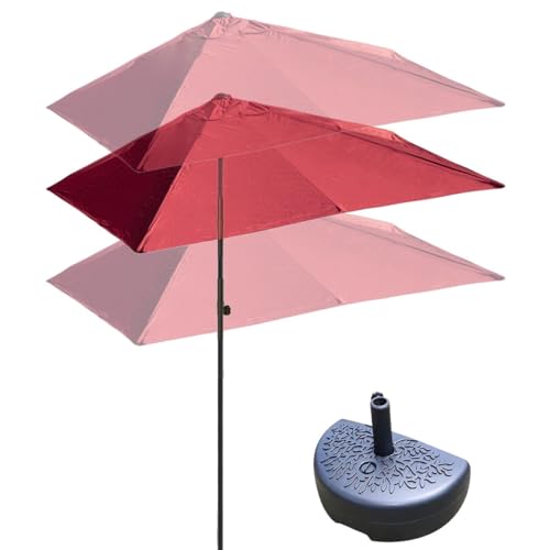 DSKJHI Balkonschirm Rechteckig Halb Sonnenschirm Wandschirm für Balkone Terrassen mit Halbrund Base, Höhenverstellbar Halbschirm 200X100cm, 250X130cm (Farbe : Rot, Größe : 200X100cm(with Base)) von DSKJHI