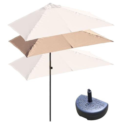 DSKJHI Balkonschirm Rechteckig Halb Sonnenschirm Wandschirm für Balkone Terrassen mit Halbrund Base, Höhenverstellbar Halbschirm 200X100cm, 250X130cm (Farbe : Tan, Größe : 200X100cm(with Base)) von DSKJHI