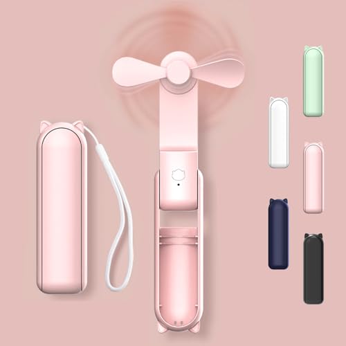 Handventilator Akku Aufladbar, USB Ventilator Tragbarer Mini Lüfter, Faltbarer Ventilator Klein, Klein Taschenventilator mit Powerbank, 3 Geschwindigkeiten Leiser Persönlicher Ventilator (Rosa) von DSLIHA