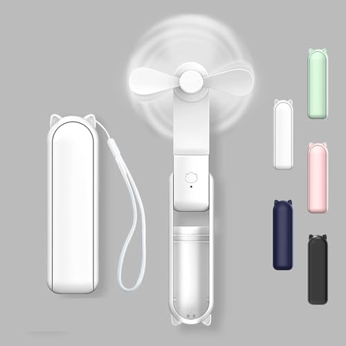 Handventilator Akku Aufladbar, USB Ventilator Tragbarer Mini Lüfter, Faltbarer Ventilator Klein, Klein Taschenventilator mit Powerbank, 3 Geschwindigkeiten Leiser Persönlicher Ventilator (Weiß) von DSLIHA