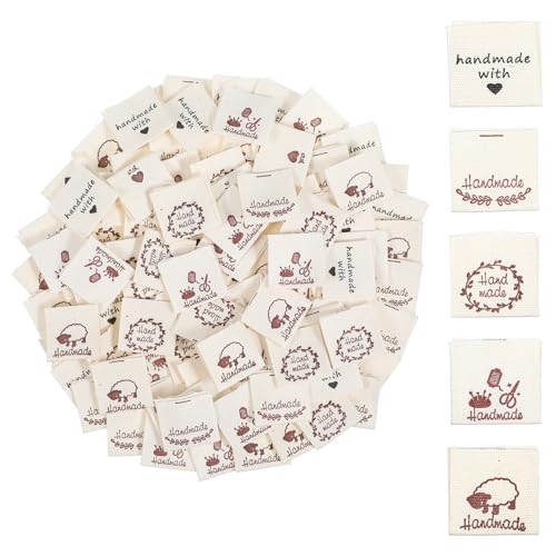 DSLSQD 100Pcs Handmade Label Zum Annähen Etiketten Kleideretiketten Personalisierte Nähetiketten Handgefertigte Label Handmade für Textiletiketten Nähen DIY Deko Nähen, Kunsthandwerk, Stricken von DSLSQD