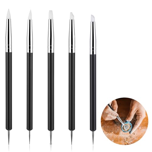 DSLSQD 5 Stück Modellierwerkzeug,Ton Töpfer Werkzeug Set,Polymer Clay Tools,Töpferwerkzeug,Ton Schnitzwerkzeug Set,Weiche Gummispitze Modellierstift,Pottery Clay Tool für Modellierung Keramik Skulptur von DSLSQD