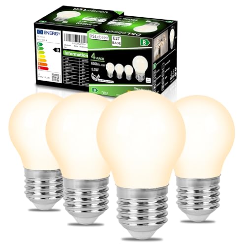DSLebeen E27 Birne G45 Warmweiss LED Lampe 3.5W 650LM Glühbirne Warmweiß 2700K Filament Lampe Mattglas Ultraeffizient Nicht Dimmbar 4 Stück von DSLebeen
