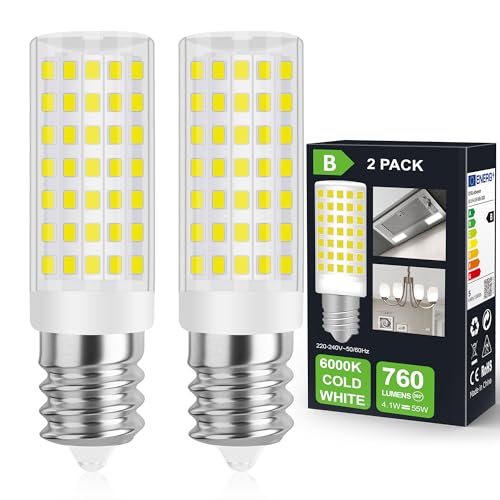 DSLebeen E14 LED Kaltweiß Glühbirne 4.1W Entspricht 55W Glühlampe 760LM Birne Dunstabzugshaube Nicht Dimmbar 230V AC Lampe Ideal für Tischlampen Unterschrankleuchten Nähmaschinelampe und Wandlampen von DSLebeen