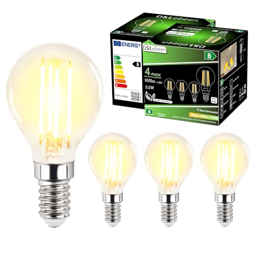 DSLebeen E14 Birne G45 Warmweiss LED Lampe 3.5W 650LM E14 Glühbirne Warmweiß 2700K ersetzt 50W Halogenlampe Filament Fadenlampe Ultraeffiezent Nicht Dimmbar 4 Stück von DSLebeen