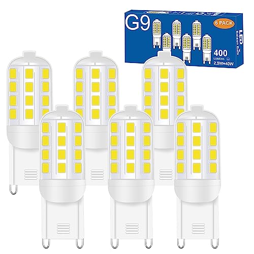 DSLebeen G9 LED Glühbirne Kaltweiß 6000K，2.9W Entspricht 40W Halogenlampen, G9 Glühbirne 400lm 230V, 360° Abstrahlwinkel Kein Flackern Nicht Dimmbar, 6er Pack von DSLebeen