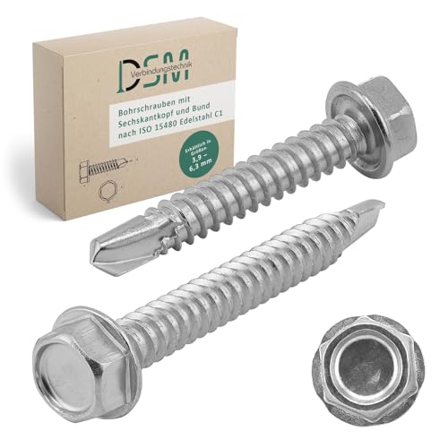 DSM | Bohrschrauben mit Sechskantkopf ISO 15480 | 4,8 x 19 mm | Edelstahl C1 | selbstschneidend & rostfrei | geeignet für Blech, Aluminium, Weich- & Hartmetalle | selbstbohrende Schrauben | 10 Stück von DSM-Verbindungstechnik