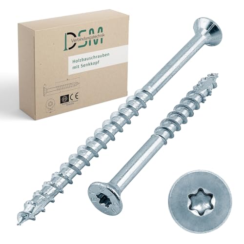 DSM – Holzbauschrauben 6 x 70 mm – Senkkopfschraube verzinkt, TX30 – Spanplattenschrauben mit Sägezahnschliff – Fräsrippen und Cut-Spitze – ETA-Zulassung – 500 Stück (Sparpack) von DSM-Verbindungstechnik