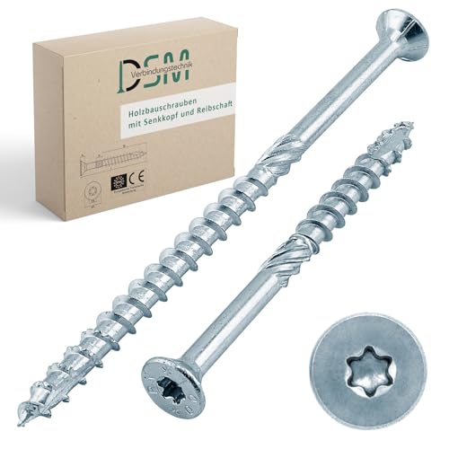 DSM ? Holzbauschrauben 8 x 90 mm ? Senkkopfschraube verzinkt, TX40 ? Spanplattenschrauben mit Sägezahnschliff ? mit Reibschaft, Fräsrippen und Cut-Spitze ? ETA-Zulassung ? 50 Stück (Vorratspack) von DSM-Verbindungstechnik
