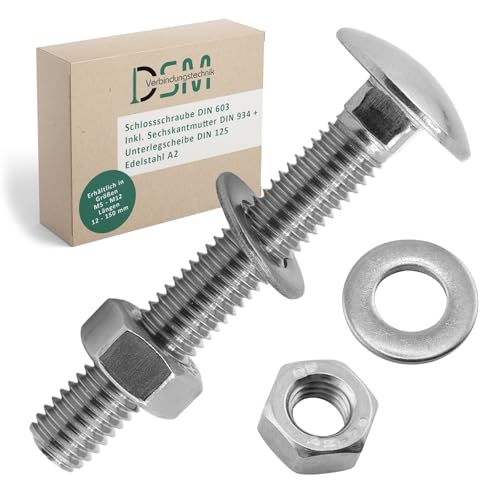 DSM – Schlossschrauben M12 x 80 mm nach DIN 603 – inkl. M12 Sechskantmutter DIN 934 & Unterlegscheibe DIN 125 – Edelstahl A2/V2A – Flachrundkopfschrauben mit Vierkantansatz – 50 Stück DSM – Schlossschrauben M12 x 80 mm nach DIN 603 – inkl. M12 Sechskantmutter DIN 934 & Unterlegscheibe DIN 125 – Edelstahl A2/V2A – Flachrundkopfschrauben mit Vierkantansatz – 50 Stück von DSM-Verbindungstechnik