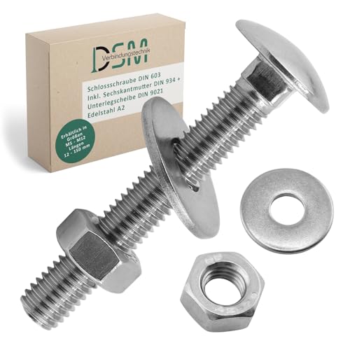 DSM – Schlossschrauben M6 x 45 mm nach DIN 603 – inkl. M6 Sechskantmutter DIN 934 & Unterlegscheibe DIN 9021 – Edelstahl A2/V2A – Flachrundkopfschrauben mit Vierkantansatz – 10 Stück DSM – Schlossschrauben M6 x 45 mm nach DIN 603 – inkl. M6 Sechskantmutter DIN 934 & Unterlegscheibe DIN 9021 – Edelstahl A2/V2A – Flachrundkopfschrauben mit Vierkantansatz – 10 Stück von DSM-Verbindungstechnik