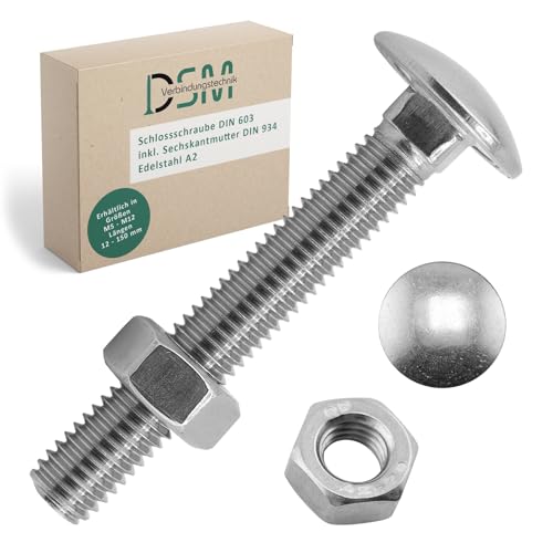 DSM – Schlossschrauben M8 x 120 mm nach DIN 603 – inkl. M8 Sechskantmutter DIN 934 – Edelstahl A2/V2A – Flachrundkopfschrauben mit Vierkantansatz – Vollgewinde – Torbandschrauben – 100 Stück DSM – Schlossschrauben M8 x 120 mm nach DIN 603 – inkl. M8 Sechskantmutter DIN 934 – Edelstahl A2/V2A – Flachrundkopfschrauben mit Vierkantansatz – Vollgewinde – Torbandschrauben – 100 Stück von DSM-Verbindungstechnik