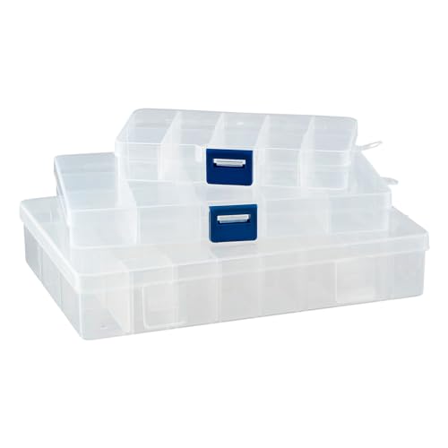 DSM-Verbindungstechnik Set aus 3 Sortierboxen mit verstellbaren Fächern aus Kunststoff | Aufbewahrungsbox Organizer Sortimentskasten Perlenbox | je 1 Box 10 + 15 + 24 Fächer DSM-Verbindungstechnik Set aus 3 Sortierboxen mit verstellbaren Fächern aus Kunststoff | Aufbewahrungsbox Organizer Sortimentskasten Perlenbox | je 1 Box 10 + 15 + 24 Fächer von DSM-Verbindungstechnik