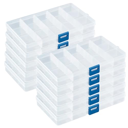 Sortierbox mit 15 verstellbaren Fächern aus Kunststoff | Aufbewahrungsbox Organizer Sortimentskasten Perlenbox - 10 Stück Sortierbox mit 15 verstellbaren Fächern aus Kunststoff | Aufbewahrungsbox Organizer Sortimentskasten Perlenbox - 10 Stück von DSM-Verbindungstechnik