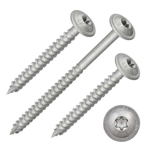 Tellerkopfschrauben mit Torx-Antrieb (TX) | Edelstahl A2/V2A | verstärkter Kopf + Cut-Spitze | mit ETA-Zulassung | Teilgewinde | Holzbauschrauben | Konstruktionsschrauben (4 x 50 mm, 10 Stück) von DSM-Verbindungstechnik