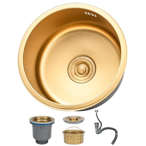 DSMRLEOP 32x32cm Goldfarbene Küchen Spülbecken Aus Edelstahl, Nanobeschichtetes 1 Becken Einbau- Oder Unterbau-Barspüle Mit Siphon, Über- und Ablauf-Set, Leicht Zu Reinigende DSMRLEOP 32x32cm Goldfarbene Küchen Spülbecken Aus Edelstahl, Nanobeschichtetes 1 Becken Einbau- Oder Unterbau-Barspüle Mit Siphon, Über- und Ablauf-Set, Leicht Zu Reinigende von DSMRLEOP