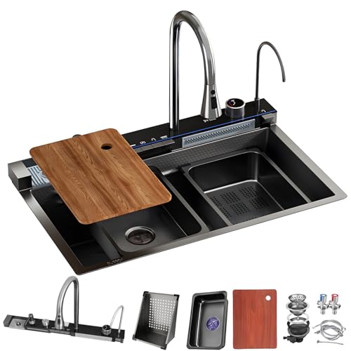 DSMRLEOP 80x45cm Küchenspüle Edelstahl 1 Becken Mit Wasserfall-Design Und Ausziehbarem Wasserhahn, Nanobeschichtete Einzelspüle Im Landhausstil, Moderne Spüle Wasserfall-Spülbecken mit Zubehörset DSMRLEOP 80x45cm Küchenspüle Edelstahl 1 Becken Mit Wasserfall-Design Und Ausziehbarem Wasserhahn, Nanobeschichtete Einzelspüle Im Landhausstil, Moderne Spüle Wasserfall-Spülbecken mit Zubehörset von DSMRLEOP