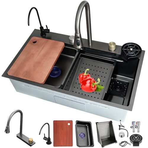 Spülbecken, 85x45cm schwarz waschbecken küche, 1 Becken Multifunktionale Spüle Küche Edelstahl Rechteck mit Zubehör wie spüle mit armatur set Abflusskörbe, Siphon, Über- und Ablauf-Set Spülbecken, 85x45cm schwarz waschbecken küche, 1 Becken Multifunktionale Spüle Küche Edelstahl Rechteck mit Zubehör wie spüle mit armatur set Abflusskörbe, Siphon, Über- und Ablauf-Set von DSMRLEOP