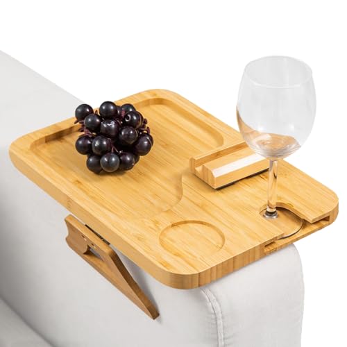 DSOPV Sofa Arm Clip Tisch, Sofa Armlehne Tablett, Faltbare Sofatablett, Armlehnentisch mit 360° drehbarem Handy und Getränkehalter, Sofa Klemmtisch für breite Sofa-Armlehnen von DSOPV