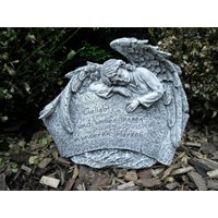 Grabschmuck Engel Am Fels "Geliebt Und Unvergessen in Unseren Herzen" Steinguss von DSSteinfigurenshop
