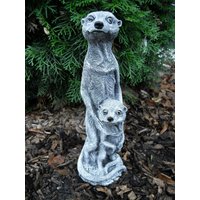 Steinfigur 2-Er Erdmännchen 34 cm Steinguss Frostfest Wetterfest Garten Deko von DSSteinfigurenshop
