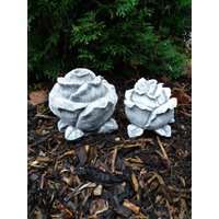 steinfigur 2-Er Set Rose | Groß Und Klein Blüte Frostfest Garten Deko Blume von DSSteinfigurenshop