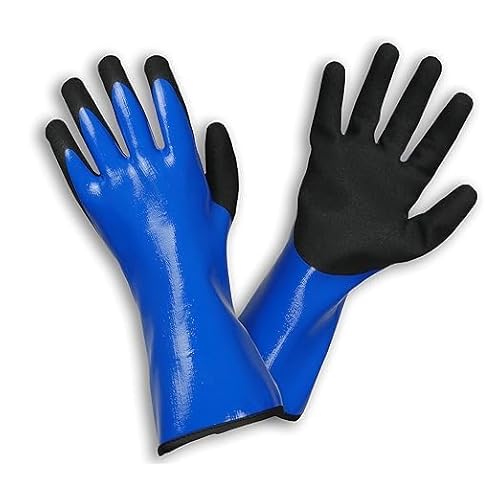 DSTOCK60 Rostaing Arbeitshandschuhe, 100 % wasserdicht, mittellang, Blau und Schwarz, ausgezeichneter Grip, Größe 8, 1 Paar von DSTOCK60
