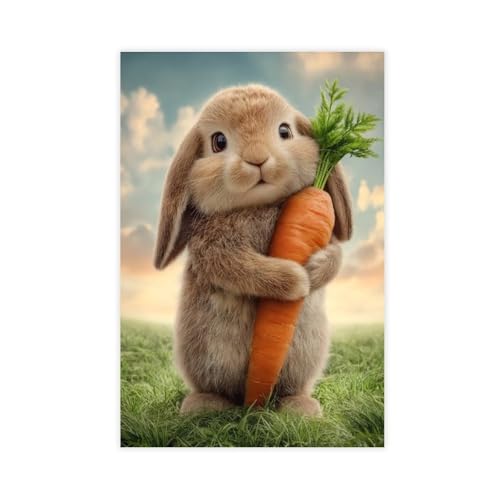 Poster mit niedlichem Häschen mit Karotte auf Wiese, 1 Leinwand-Poster, Schlafzimmer, Dekoration, Landschaft, Büro, Raumdekoration, Geschenk, 30 x 45 cm Poster mit niedlichem Häschen mit Karotte auf Wiese, 1 Leinwand-Poster, Schlafzimmer, Dekoration, Landschaft, Büro, Raumdekoration, Geschenk, 30 x 45 cm von DSTRJ