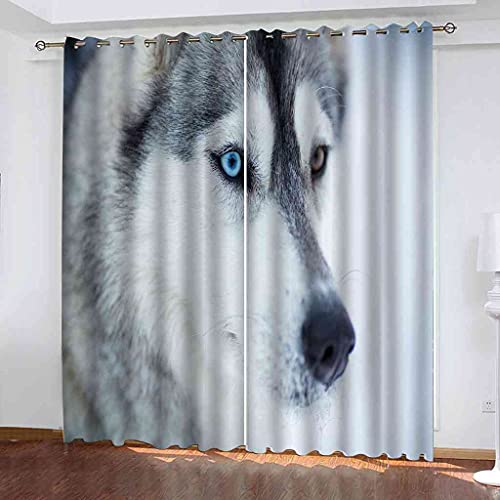 DSVNNZ 3D Kinderzimmer Verdunkelungsvorhänge Weißer Tierwolf mit Ösen Polyester Schallschutz Vorhang Geeignet Für Wohnzimmer Schlafzimmer Badezimmer Gardinen 2 Stück B70 x H160 cm von DSVNNZ