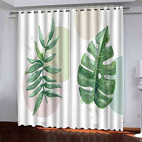 DSVNNZ Blickdichte Gardinen 3D Gedruckt Verdunkelungsvorhang Einfache grüne Blätter Vorhang mit Ösen Polyester Vorhänge für Schlafzimmer Geräuschreduzierung 132 x 214 cm 2 Stück von DSVNNZ