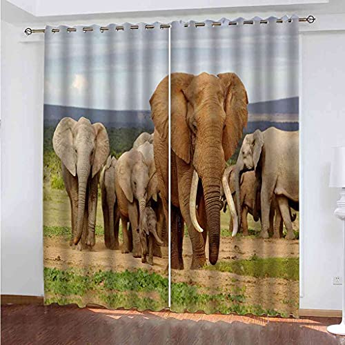 DSVNNZ Vorhang Blickdicht mit Ösen Verdunkelungsvorhang Grünlandtier Elefant Polyester 2er Set Gardine für Schlafzimmer Kinderzimmer Wohnzimmer Dekoration 140x245cm(B x H) von DSVNNZ