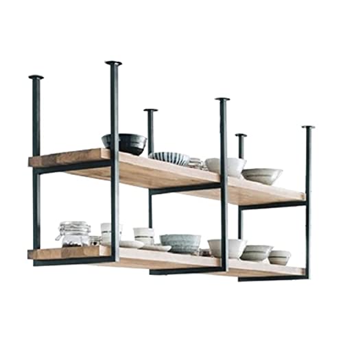 DSVONAUS Retro Industrie LOFT Restaurant Eisen Massivholz Deckenregal, 2 Etagen Regale Regal/Bar Hängende Dekoration Lagerregal (80×30×60cm) von DSVONAUS