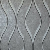 Dunkelgrau Gunmetal Silber Metallic Fliesen Wellenlinien Strukturierte Wellen Tapete 3D von DSVinteriors